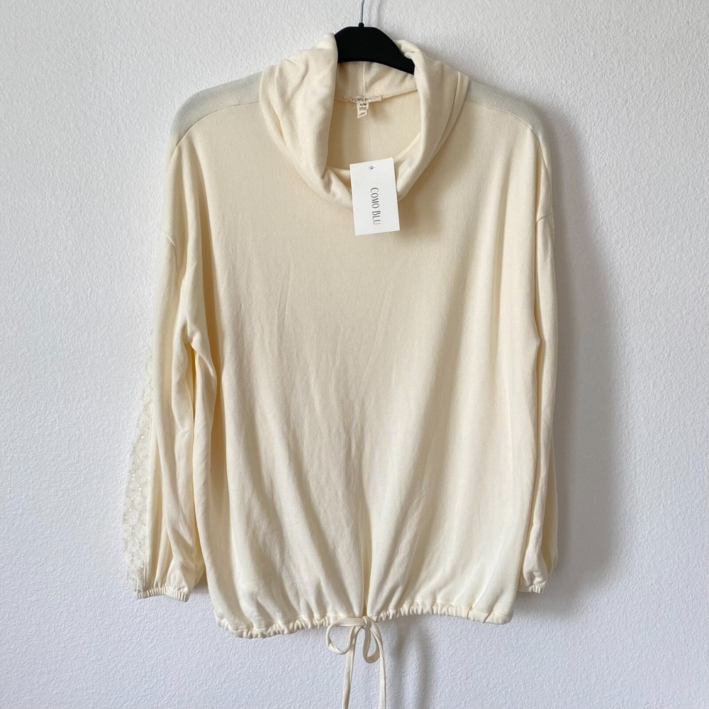 Como Blu Womens Top Sweater Large Cowl Neck Long Sleeve Lace NWT